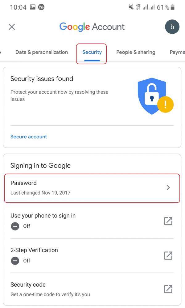 gmail password